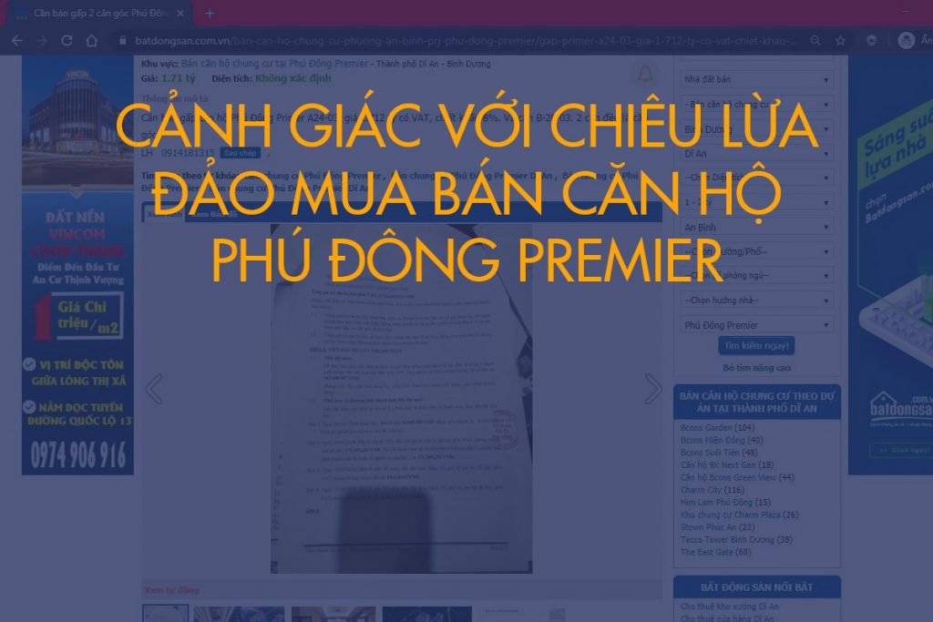 CẢNH GIÁC VỚI CHIÊU LỪA ĐẢO MUA BÁN CĂN HỘ PHÚ ĐÔNG PREMIER