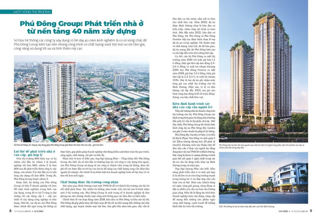 PHÚ ĐÔNG GROUP: PHÁT TRIỂN NHÀ Ở TỪ NỀN TẢNG 40 NĂM XÂY DỰNG
