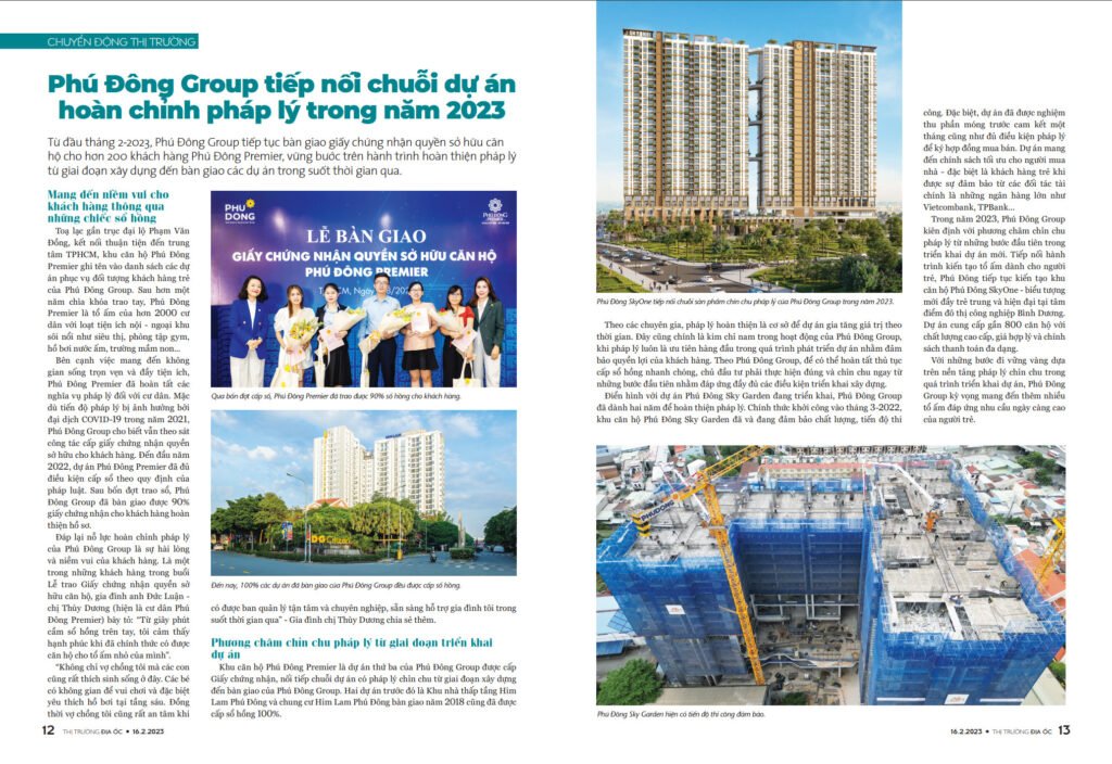 PHÚ ĐÔNG GROUP TIẾP NỐI CHUỖI DỰ ÁN HOÀN CHỈNH PHÁP LÝ TRONG NĂM 2023